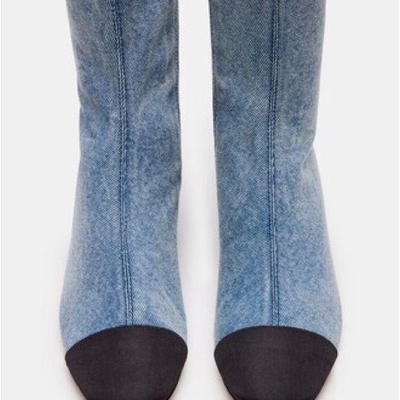 Blue Denim Ankle Boots with Black Toe Cap - Picture 2 of 11